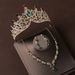Baroque crown headdress atmosphere necklace earrings three piece set birthday crown bride wedding dress jewelry_ipsvogv.com