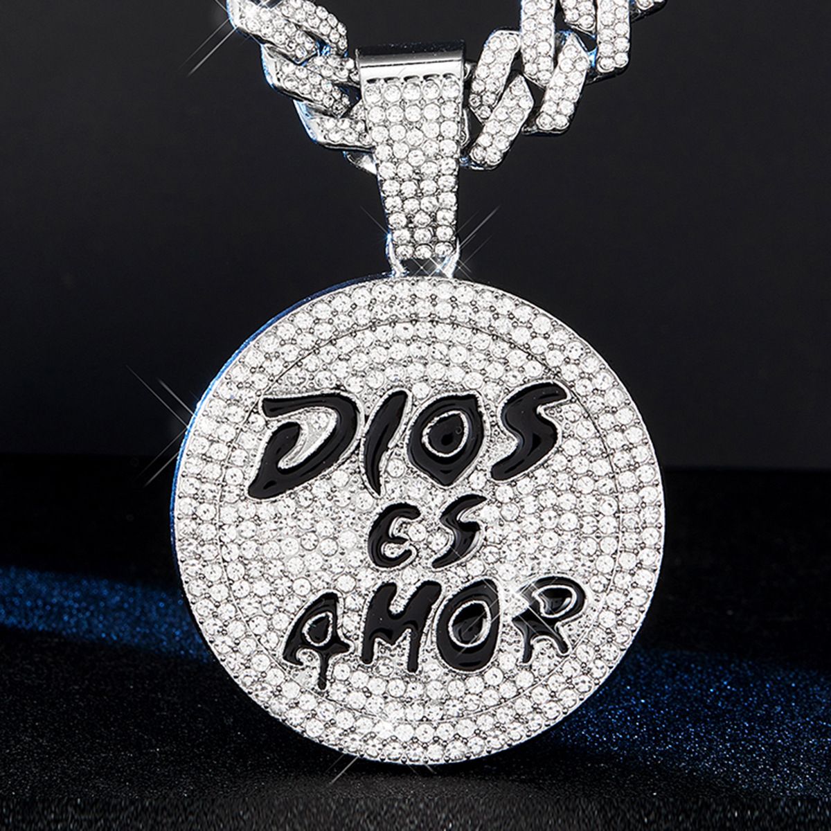 INS Keep Calm English Letter Full Diamond Hip-Hop Pendant Necklace Men's Trendy Jewelry_ipsvogv.com