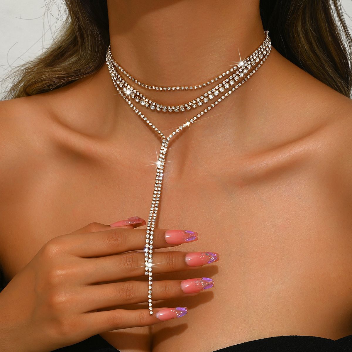 Multi-Layer Rhinestone Body Chain - Stylish Layered Necklace Jewelry_ipsvogv.com