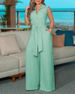 Women's Clothing women's elegant shirt collar sleeveless solid color zipper strap wide leg jumpsuit_ipsvogv.com