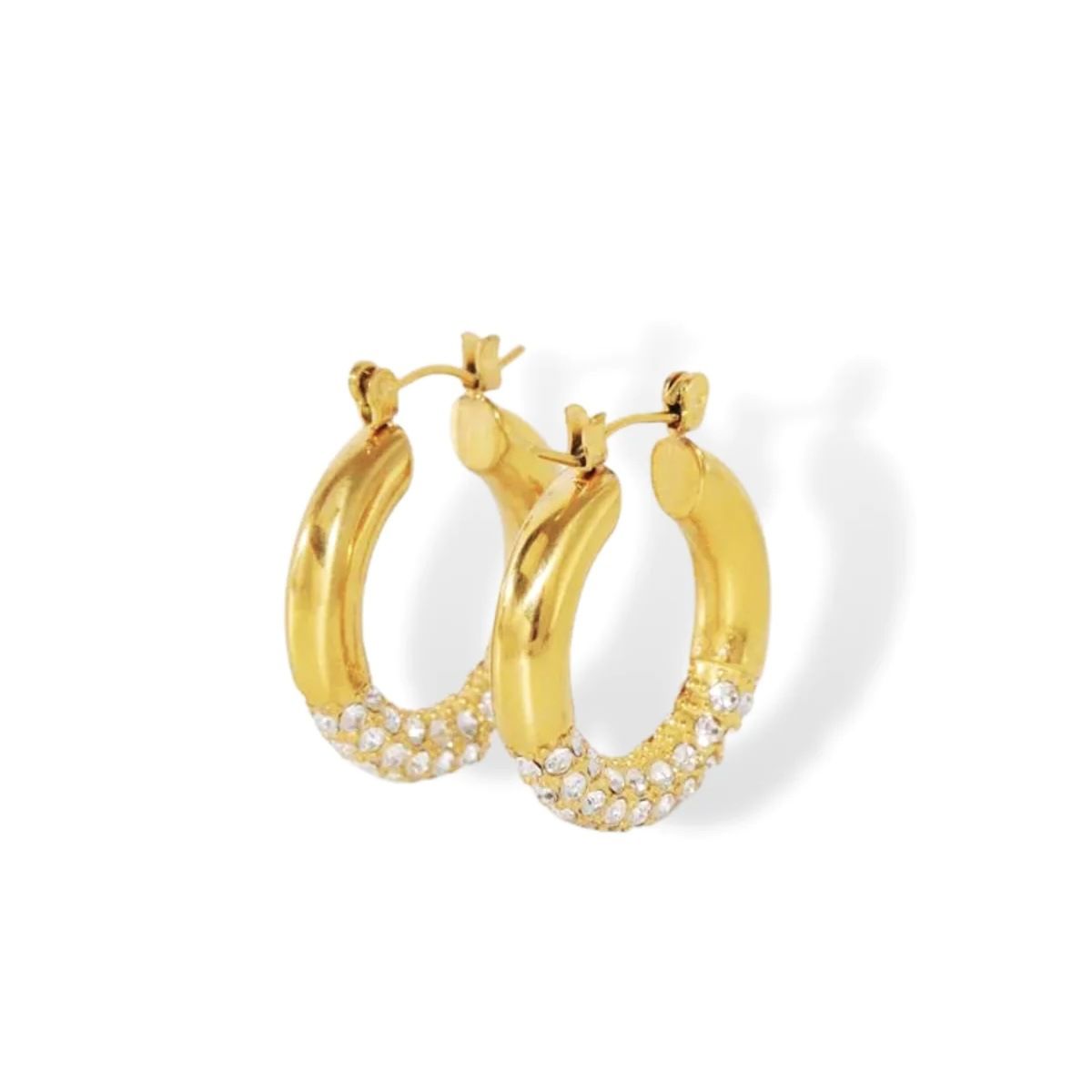 Hot Selling Fashionable Niche INS Retro Daily Titanium Steel Half Full Diamond Earrings_ipsvogv.com