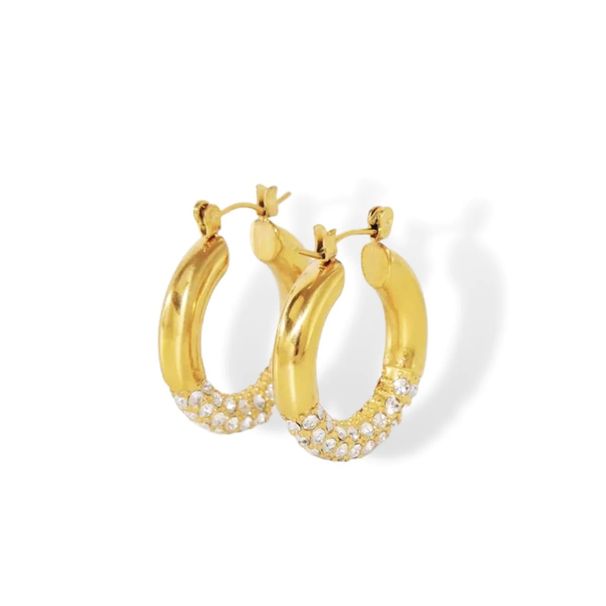 Hot Selling Fashionable Niche INS Retro Daily Titanium Steel Half Full Diamond Earrings_ipsvogv.com