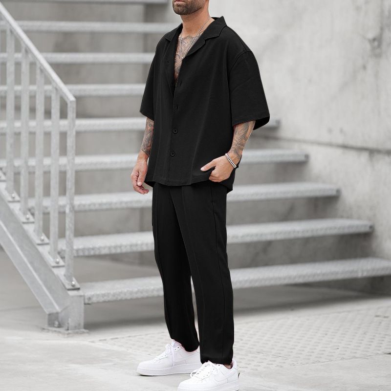 Men's Fashion Shirts And Casual Pants Two-piece Set Hot-selling Men's Clothing New Fit Trendy Solid Color Men's Fashion Suit_ipsvogv.com