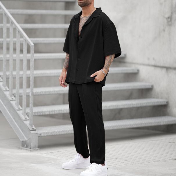 Men's Fashion Shirts And Casual Pants Two-piece Set Hot-selling Men's Clothing New Fit Trendy Solid Color Men's Fashion Suit_ipsvogv.com