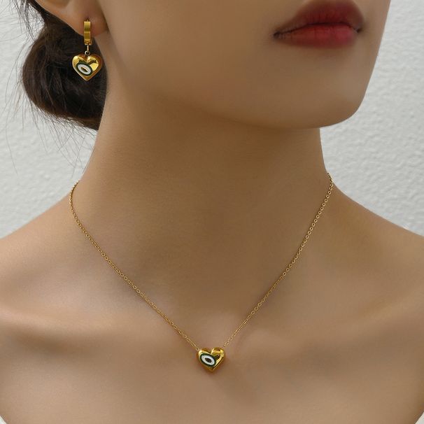 Ins Fashion Commuter Style Personalized Necklace Earring Set with Love Drip Oil Design, High Grade Ear Buckle, Versatile_ipsvogv.com