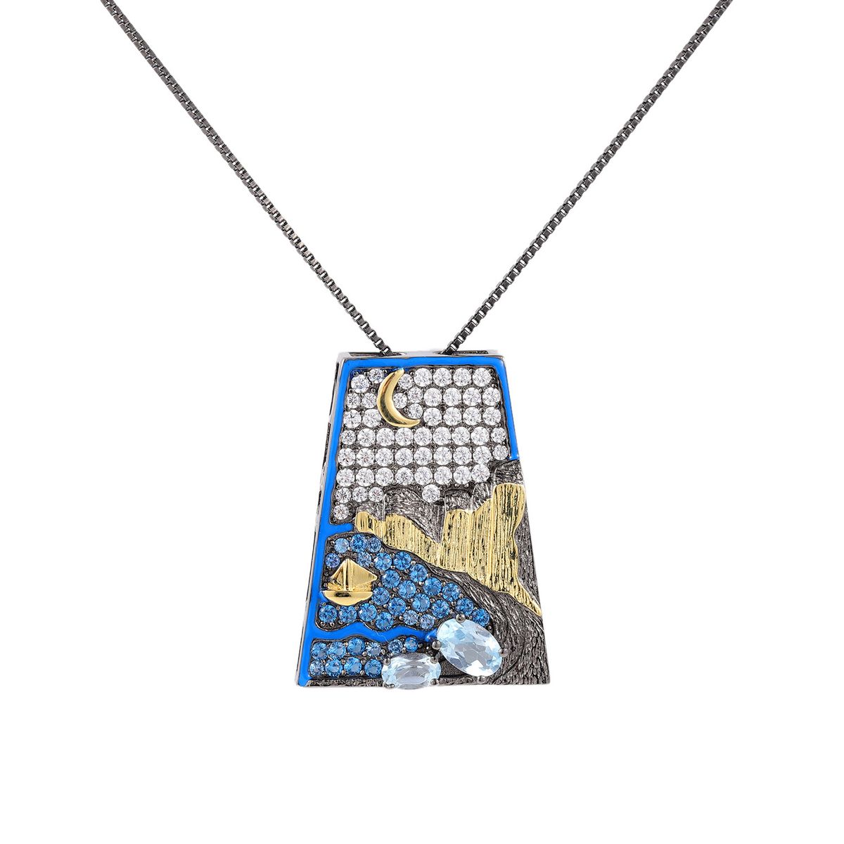 Natural Topaz Necklace Sterling Silver Sapphire Cube Pendant Niche Design Colored Gemstone Clavicle Chain For Men And Women_ipsvogv.com