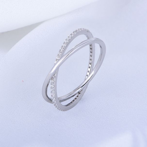 Women's Jewelry Sterling Silver Ring INS Style Simple Double Ring Cross Linked Full Circle Zircon Ring Silver Ring_ipsvogv.com