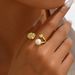 Geometric fashion OL women's inlaid pearl ring, niche pleated high-end design, open index finger ring_ipsvogv.com