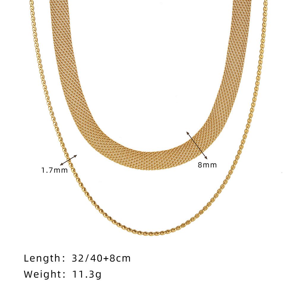 XL602 Ribbon Necklace Mesh Double Layer Hip Hop Choker Titanium Steel Gold Plated_ipsvogv.com