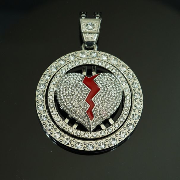 Hip Hop Style Men's Alloy Full Diamond Personalized Trend Rotating Heart Breaking Pendant Niche Rap Necklace For Men_ipsvogv.com