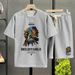 Men's Clothing waffle polo shirt short sleeved T shirt set summer loose clothes tops and pants suits for men_ipsvogv.com