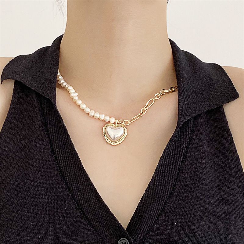 Love Rainbow Baroque Pearl Necklace, Niche Temperament, Heart-shaped Fashion Collarbone Chain, Female_ipsvogv.com