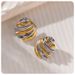 two color personality versatile stainless steel gold round pleated texture hot selling earrings_ipsvogv.com