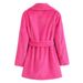 Women's Clothing suit collar mid length waist belt style fur jacket top _ipsvogv.com