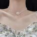 French Style White Rose Pearl Choker Necklace With Mesh Lace Double Layer Ribbon Collar_ipsvogv.com