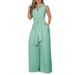 Women's Clothing women's elegant shirt collar sleeveless solid color zipper strap wide leg jumpsuit_ipsvogv.com