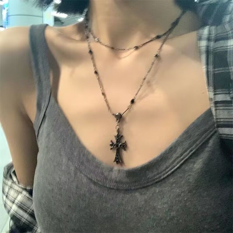 Cross Long Necklace For Women, Light Luxury, Niche High-end, Sweet And Cool, Spicy Girl Style, Collarbone Chain,_ipsvogv.com