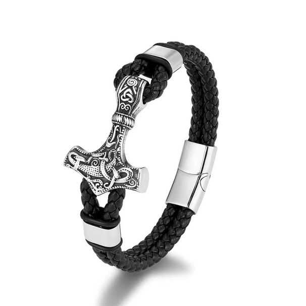 Men's Jewelry Fashion Stainless Steel Braided Leather Rope Bracelet Viking Jewelry_ipsvogv.com