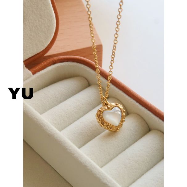 Yu Jewelry Shell Love Necklace Pattern Three Dimensional Peach Heart Pendant Titanium Steel Lock Bone Chain Design With_ipsvogv.com