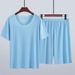 Men's Clothing High grade ice silk round neck solid color short sleeved T shirt men's summer thin ins trend sports casual loose shorts suit_ipsvogv.com