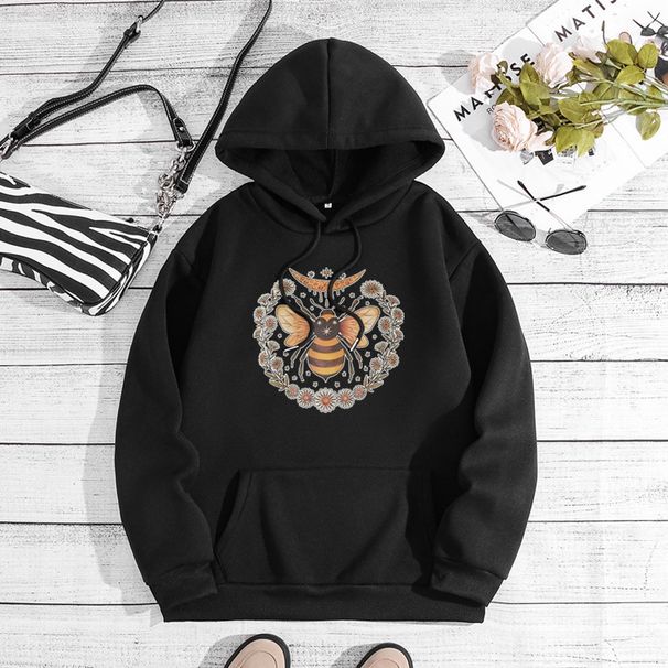 Men's Clothing sweatshirt moon bee print hooded back collar plus velvet sweatshirt_ipsvogv.com