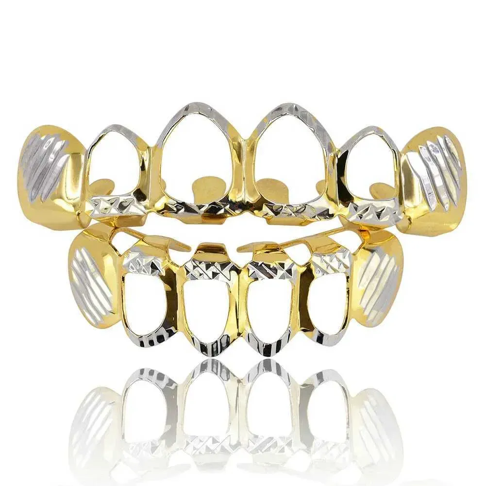 RACHELZ Hip Hop Pattern 6/6 Hollow Teeth Grills Punk 14K Gold Plated Dental Grill For Women Men Tooth Caps Decor Braces_ipsvogv.com
