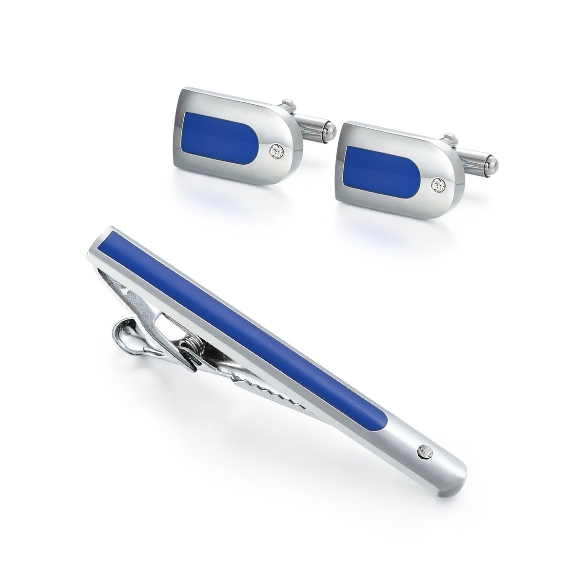 Men's Business Tie Clips Cufflinks Blue Diamond Set Cufflinks Tie Clips_ipsvogv.com