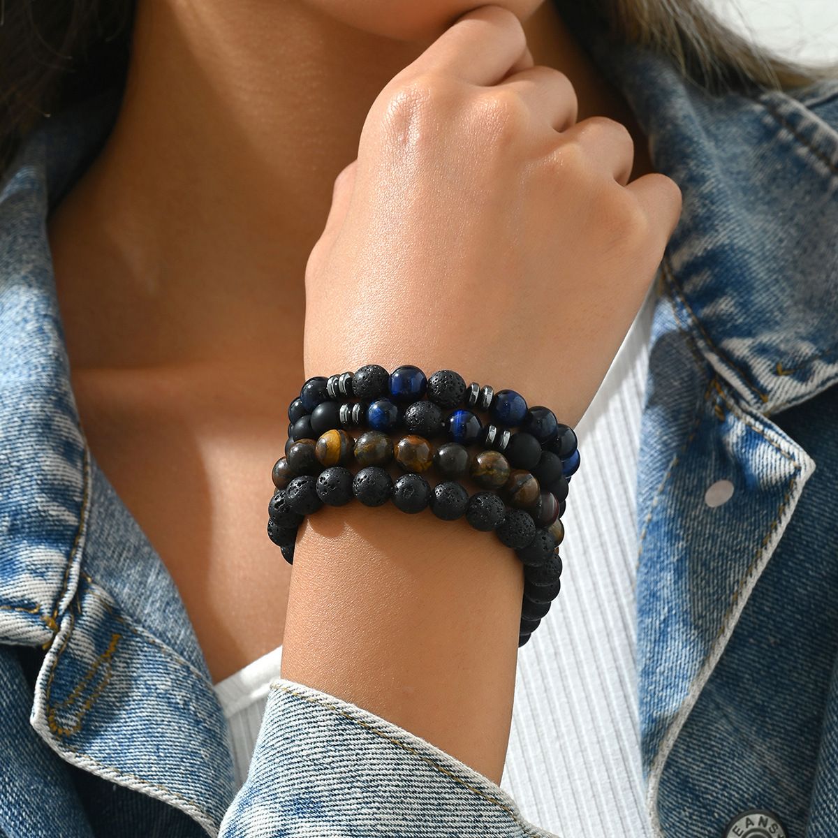 New geometric weaving bracelet, niche natural stone, personalized design, men's and women's bracelets, versatile hip-hop_ipsvogv.com
