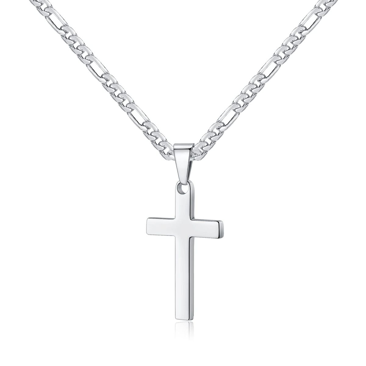 Hot Selling Stainless Steel Cross Necklace For Men's Figaro Chain Black Silver Gold Ten Pendant_ipsvogv.com