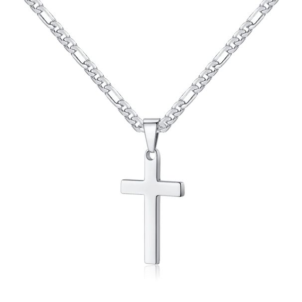 Hot Selling Stainless Steel Cross Necklace For Men's Figaro Chain Black Silver Gold Ten Pendant_ipsvogv.com