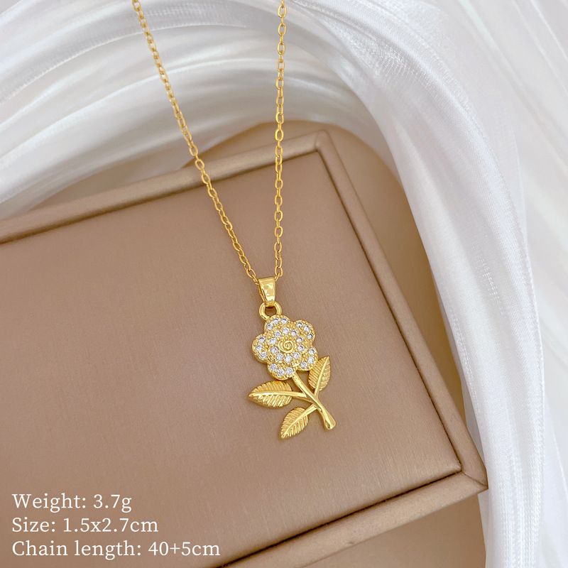 】 Ye 【 Zi Hua Duo Light Luxury Charm Gorgeous Full Diamond Necklace Women's Versatile Clavicle Titanium Steel Chain 【 】_ipsvogv.com