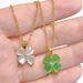 Lucky four-leaf clover necklace women's gold-plated cat's eye exquisite petal clavicle chain simple temperament women's new necklace_ipsvogv.com