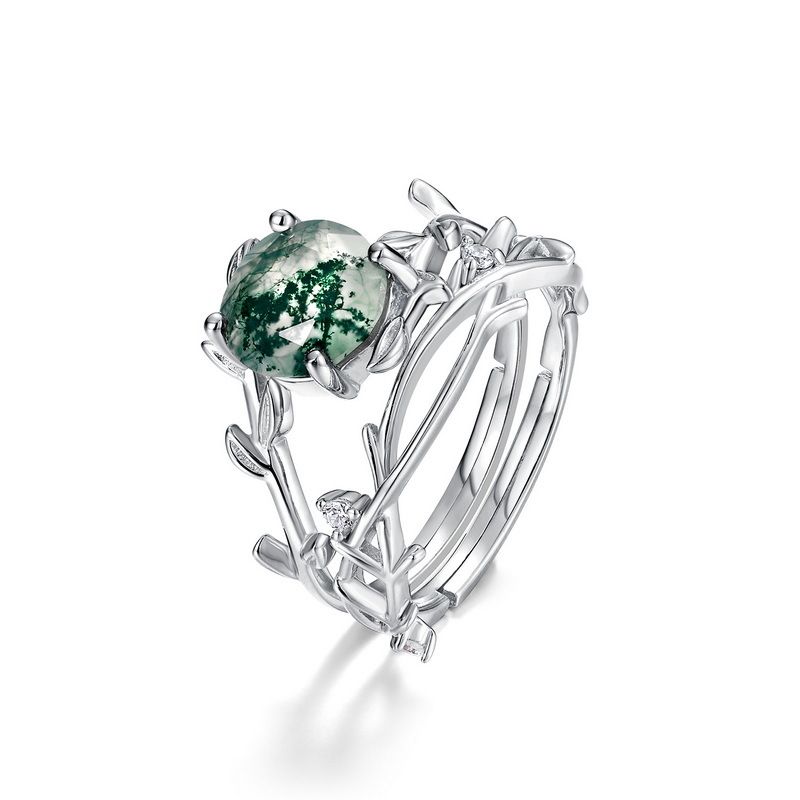 global Spot Delivery S925 Silver Green Moss Ring Female Water Grass Agate Ring Fashionable Unique_ipsvogv.com
