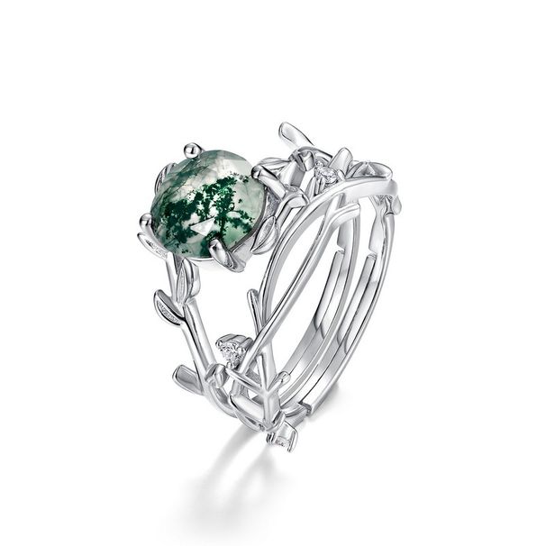 global Spot Delivery S925 Silver Green Moss Ring Female Water Grass Agate Ring Fashionable Unique_ipsvogv.com