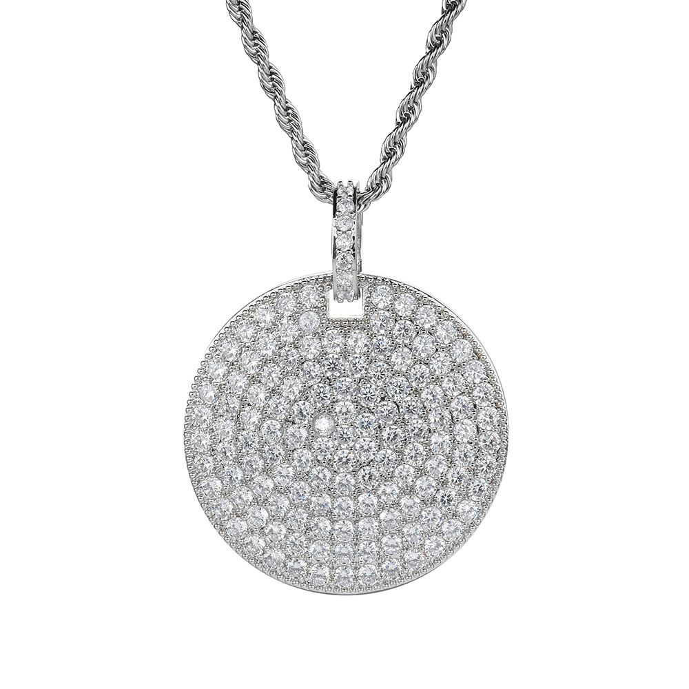Unisex Round Brand Shiny Zircon Pendant Round Full Diamond Military Brand Pendant Micro Inlaid Men's Real Gold Hip Hop Jewelry_ipsvogv.com