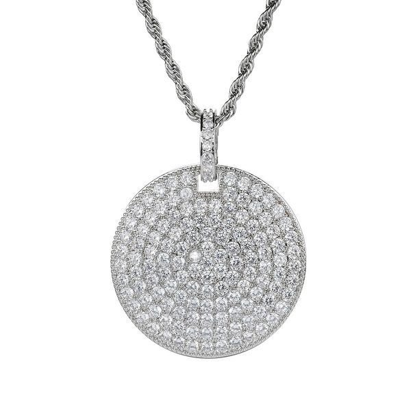 Unisex Round Brand Shiny Zircon Pendant Round Full Diamond Military Brand Pendant Micro Inlaid Men's Real Gold Hip Hop Jewelry_ipsvogv.com