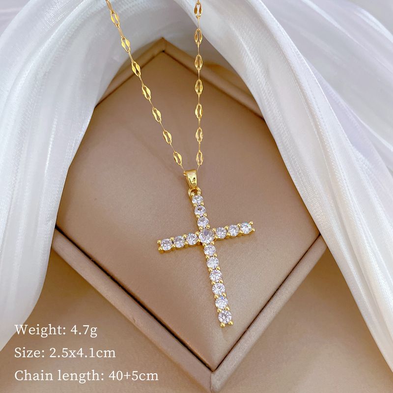 Titanium Steel 【 】 Cross Zircon Copper Micro Inlaid True Gold Electroplating Simple Ins Internet Red Exquisite Clavicle 【 】_ipsvogv.com