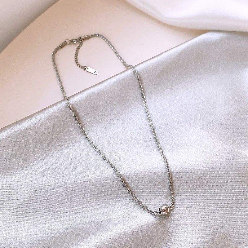 Titanium Steel Necklace Women's Fried Dough Twists Ball Colorless Small Design Luxury Sexy Versatile Simple Collar Chain_ipsvogv.com