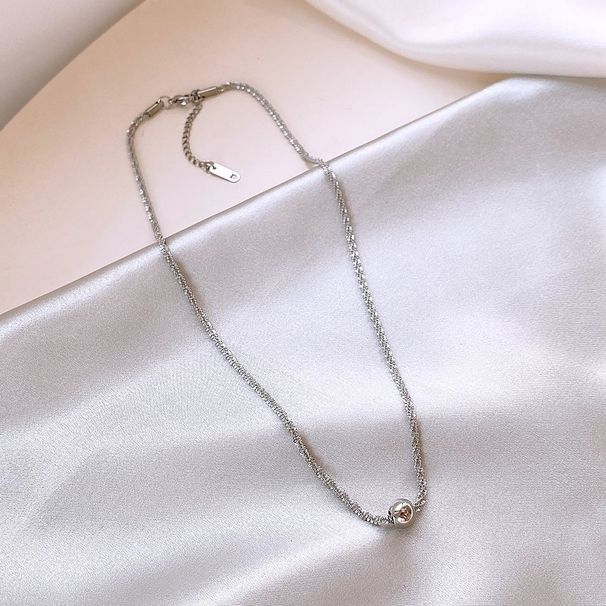 Titanium Steel Necklace Women's Fried Dough Twists Ball Colorless Small Design Luxury Sexy Versatile Simple Collar Chain_ipsvogv.com