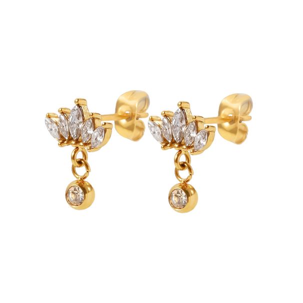 Unisex Fashionable Niche INS Micro Inlaid White Zircon Crown Lotus Pendant Earrings_ipsvogv.com