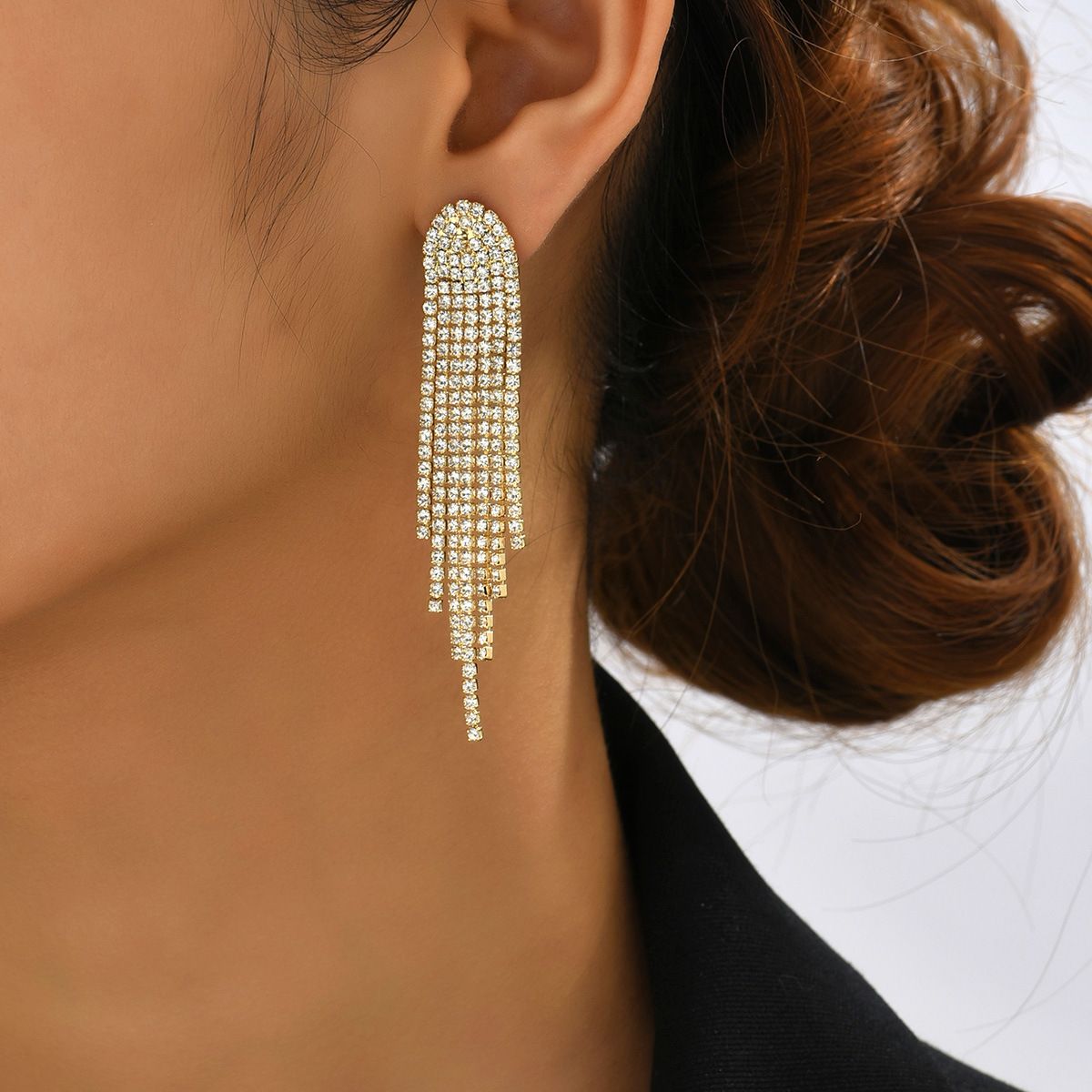 Unisex Jewelry Gold Tassel Water Diamond Lover Gift Women's Earrings_ipsvogv.com