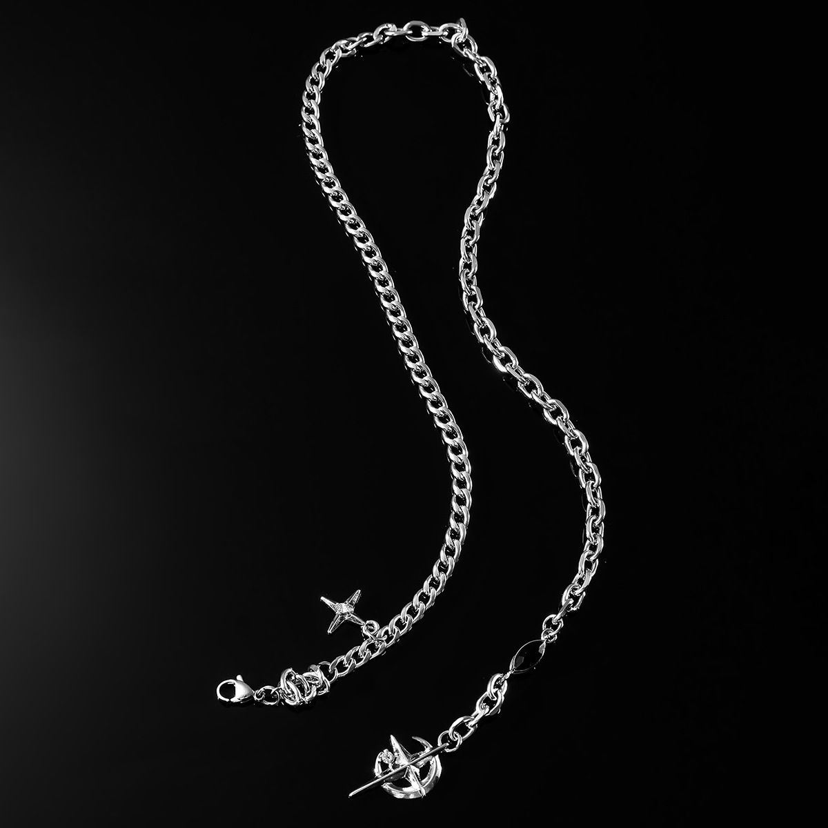 Trendy men's hip-hop titanium steel splicing star cross necklace bouncing Di cool collarbone chain accessories_ipsvogv.com