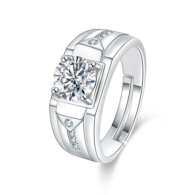 Temperament, Business Style, High Carbon Zircon Vertical Pattern Sparkling Diamond Men's Ring, Open Wedding Ring_ipsvogv.com