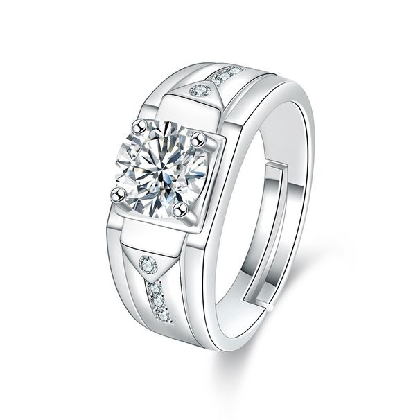 Temperament, Business Style, High Carbon Zircon Vertical Pattern Sparkling Diamond Men's Ring, Open Wedding Ring_ipsvogv.com