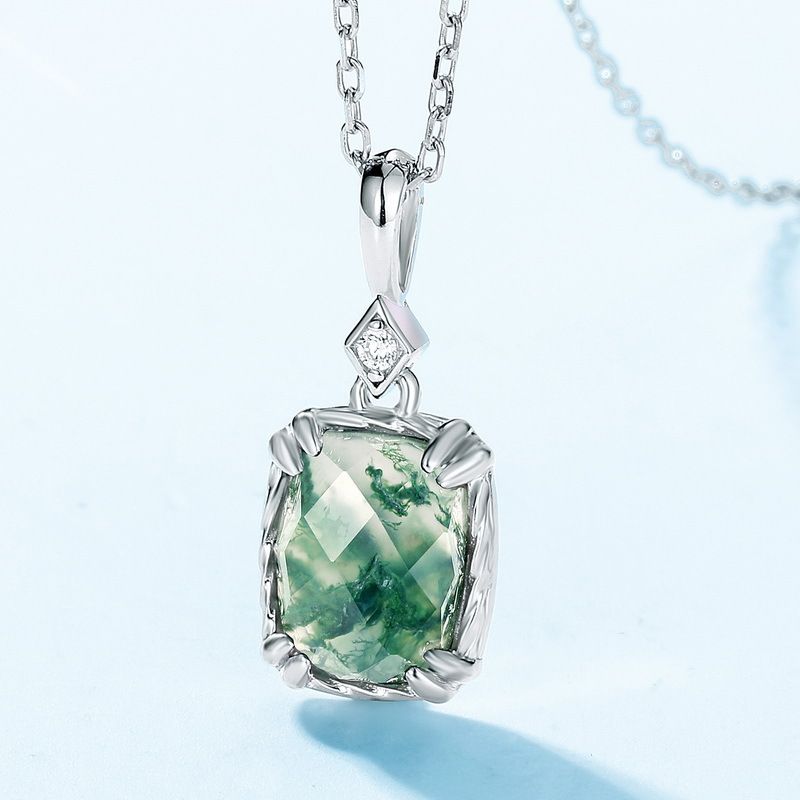 special Supply Of Lattice Natural Water Grass Agate Pendant Necklace S925 Silver Green Moss Clavicle Chain Customization_ipsvogv.com