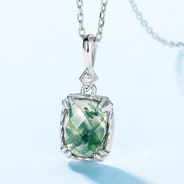 special Supply Of Lattice Natural Water Grass Agate Pendant Necklace S925 Silver Green Moss Clavicle Chain Customization_ipsvogv.com