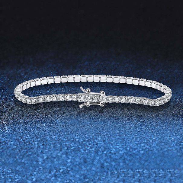 Modern Style Solid Color Sterling Silver Inlay Zircon Tennis Bracelet_ipsvogv.com