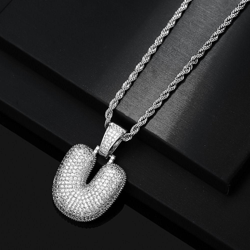 Hip Hop With 26 English Letters Pendant, Men's And Women's Trendy Zircon Necklace_ipsvogv.com