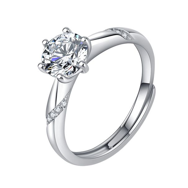 252 Sterling Silver S Moissanite One Carat Diamond Women's Classic Fashion Six Claw Wedding Proposal Adjustable Ring_ipsvogv.com