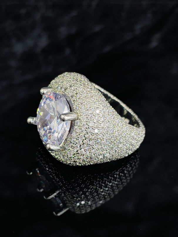 New Pigeon Egg Copper Set With Large Zircon Hip Hop Full Diamond Trendy Personality Versatile Men's Ring_ipsvogv.com